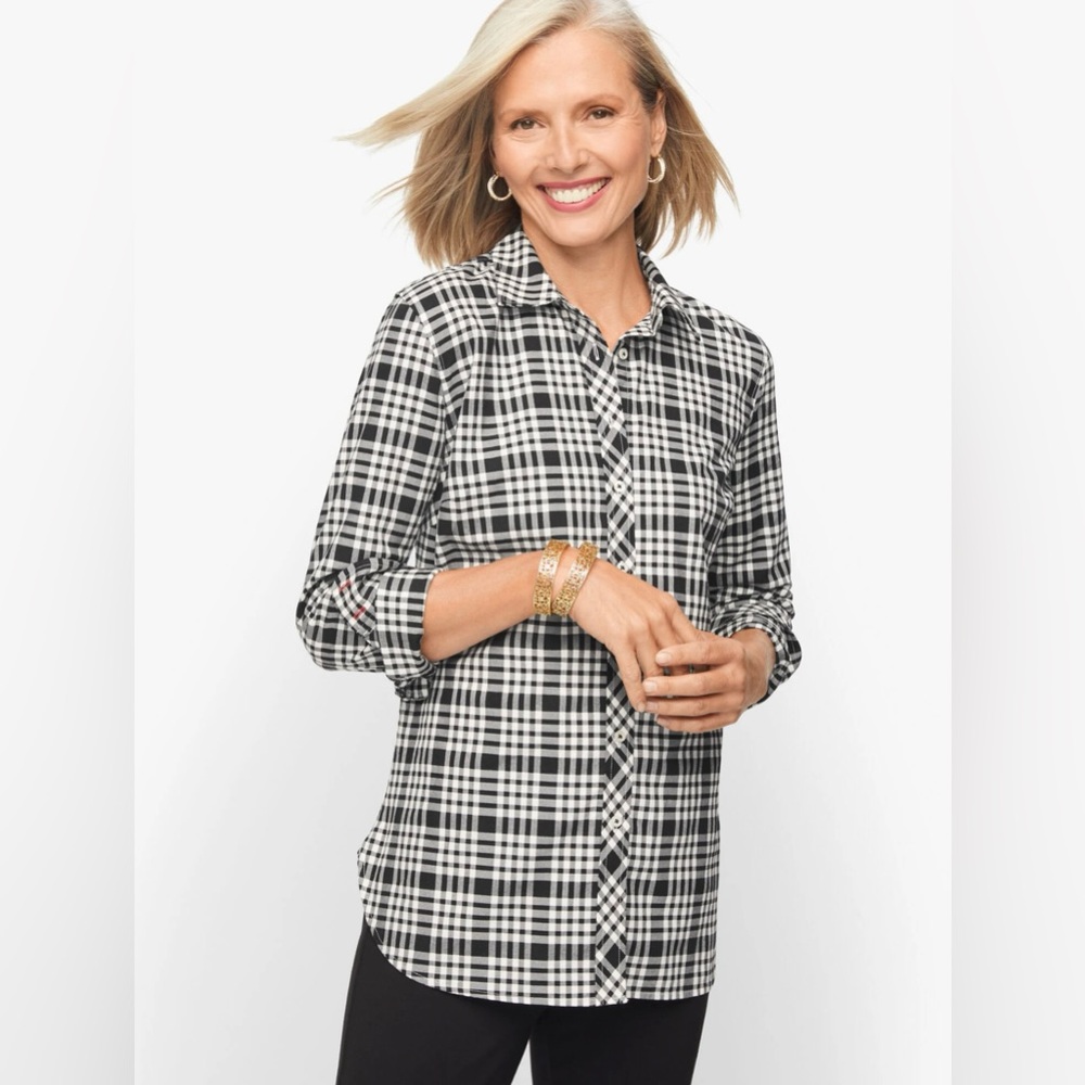 Talbots Plus Pencil Plaid Button Front Shirt - image 1
